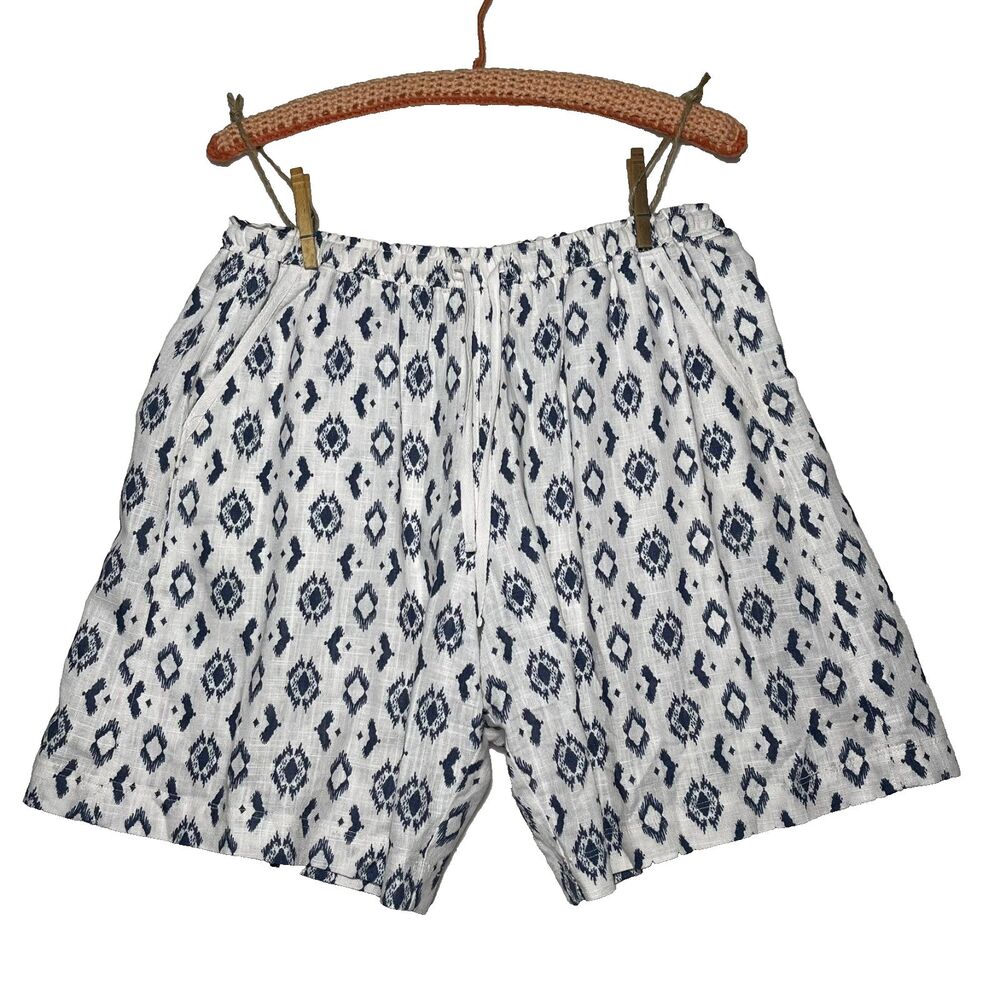 Splendid Collection Women's Ivory Navy Drawstring Shorts Linen Viscose Blend Med